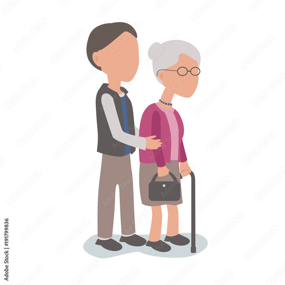 Son helping elderly mother - family assist concept Son helping elderly mother - family assist concept