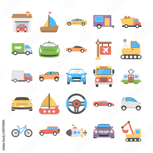 Transport Flat Vector Icons Set 
