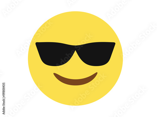 Isolated vector yellow face with black sunglass and smiley flat icon