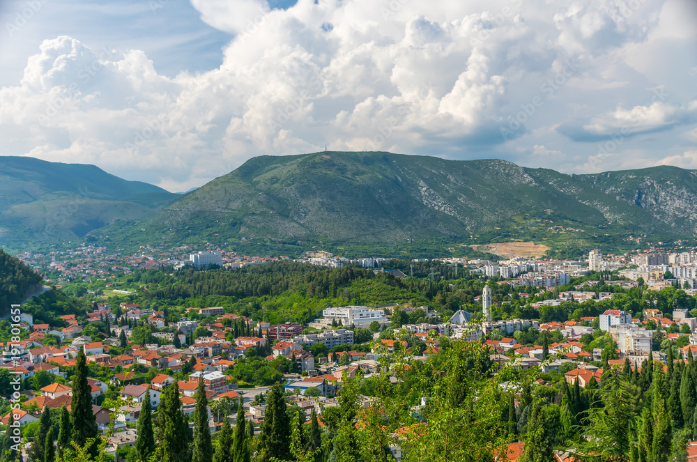 Obraz premium The city of Mostar from the height of the mountain peak!