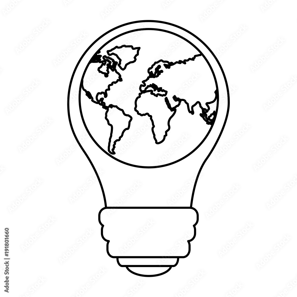 light bulb with planet earth icon ecology and saving energy vector illustration outline design light bulb with planet earth icon ecology and saving energy vector illustration outline design