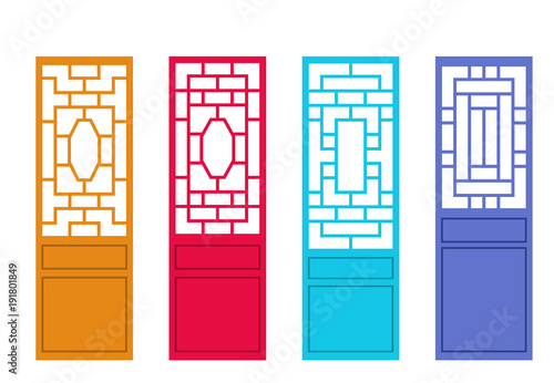 Set of Chinese door in flat style, vector design