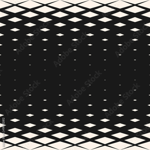 Vector halftone geometric seamless pattern with crystals, rhombuses, diamond shapes. Abstract monochrome background with gradient transition effect. Modern stylish black & white texture. Trendy design