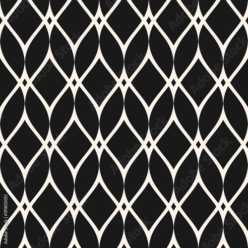 Mesh seamless pattern, thin wavy lines. Texture of lace, weaving, net, delicate lattice. Subtle monochrome geometric background. Modern dark design for prints, fabric, textile, decor. - Stock vector