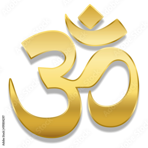 Golden Aum or Om symbol. Spiritual healing symbol of hinduism and buddhism - isolated vector illustration on white background.