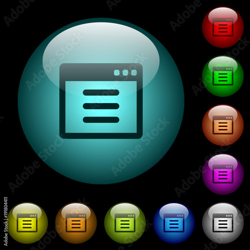 Application options icons in color illuminated glass buttons