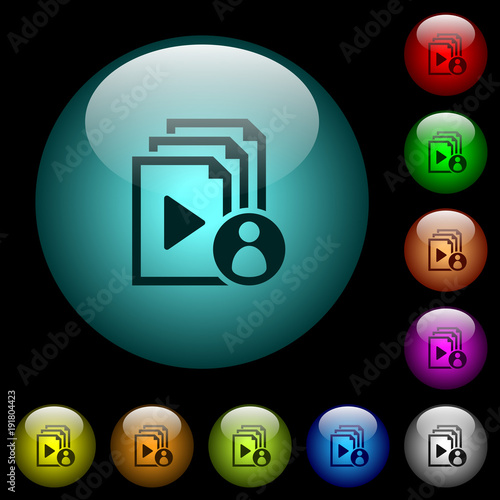 Playlist author icons in color illuminated glass buttons