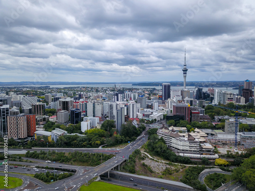 Auckland City Skyline With Cloudy Sky 