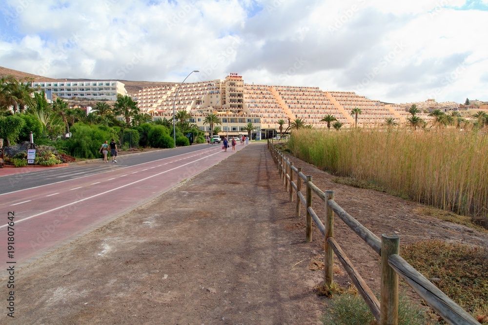 Morro Jable, Fuerteventura/ Spain, May 24, 2017: View of the street in Morro Jable, Fuerteventura, Canary Islands