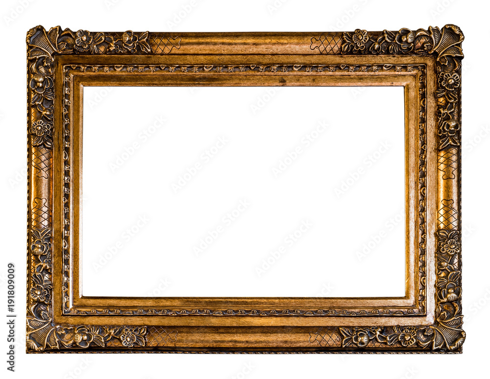 Fototapeta premium Empty Vintage Carved Wooden Frame, in Golden color with Clipping Path