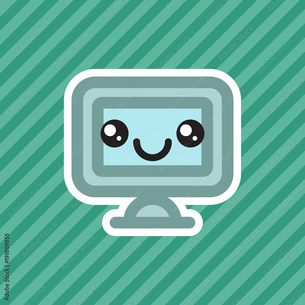 Cute smiling kawaii computer office monitor cartoon icon Cute smiling kawaii computer office monitor cartoon icon