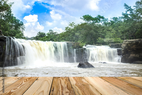 Tat-Tone Waterfall in Thailand with wooden space.