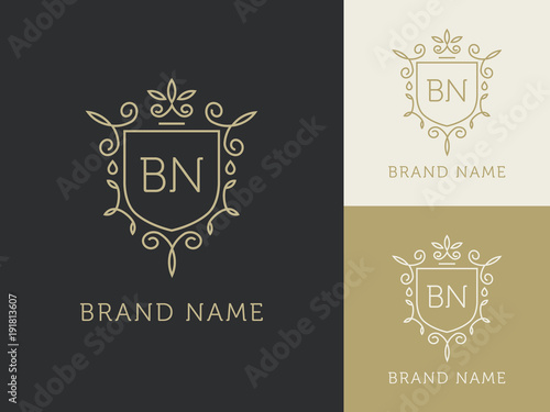Elegant initial logo. Ornate emblem.