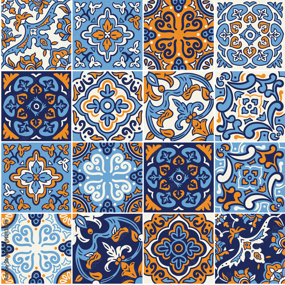 Ceramic tile with colorful patchwork in spanish style