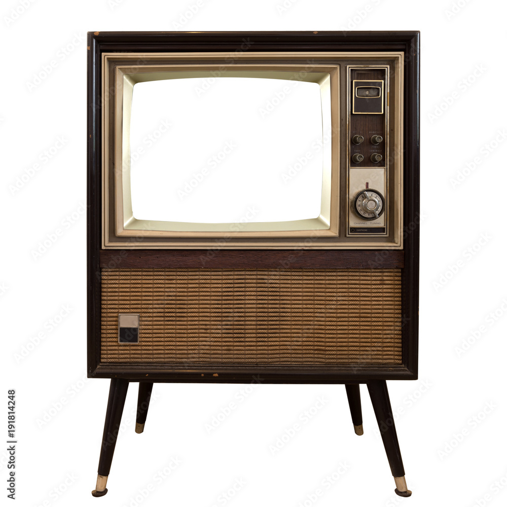 Fotografia do Stock: Vintage television - old TV with frame screen isolate  on white with clipping path for object, retro technology | Adobe Stock