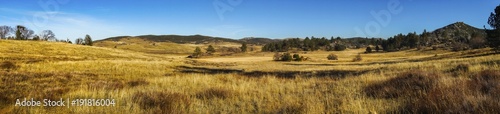 Wide Panoramic Landscape Scenic View of Alpine Meadows and Natural Grassland in Cuyamaca Rancho State Park east San Diego County on a sunny winter day