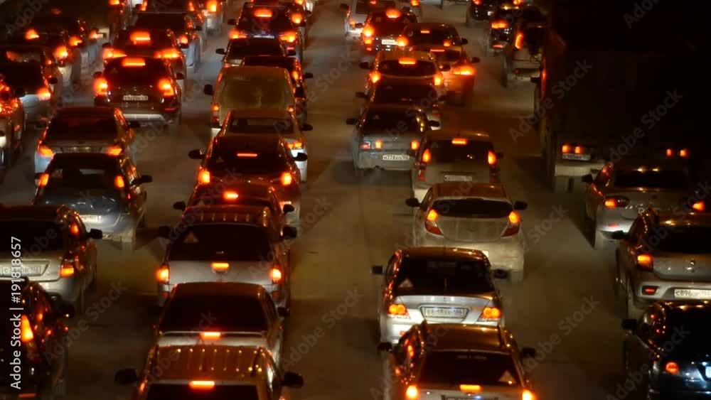 Car traffic jam on the highway. Evening, night, headlight Car traffic jam on the highway. Evening, night, headlight