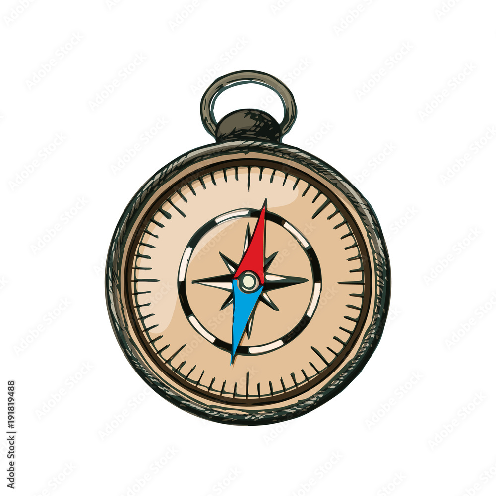Compass for camping tourism, cartoon sketch illustration of travel equipment. Vector Compass for camping tourism, cartoon sketch illustration of travel equipment. Vector