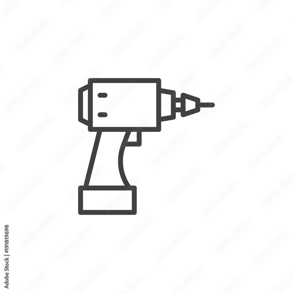 Cordless drill line icon, outline vector sign, linear style pictogram isolated on white. Electric screwdriver symbol, logo illustration. Editable stroke Cordless drill line icon, outline vector sign, linear style pictogram isolated on white. Electric screwdriver symbol, logo illustration. Editable stroke