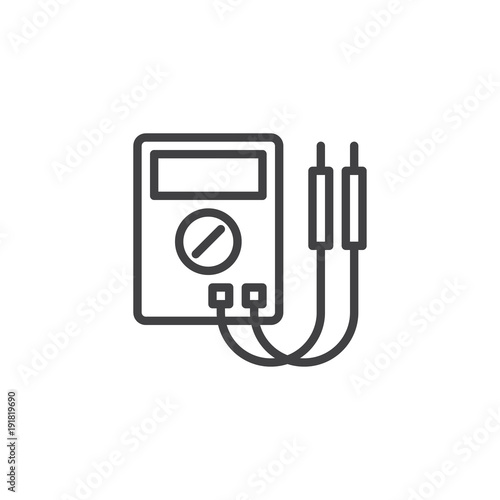 Digital multimeter line icon, outline vector sign, linear style pictogram isolated on white. Electrical measuring instrument symbol, logo illustration. Editable stroke photo