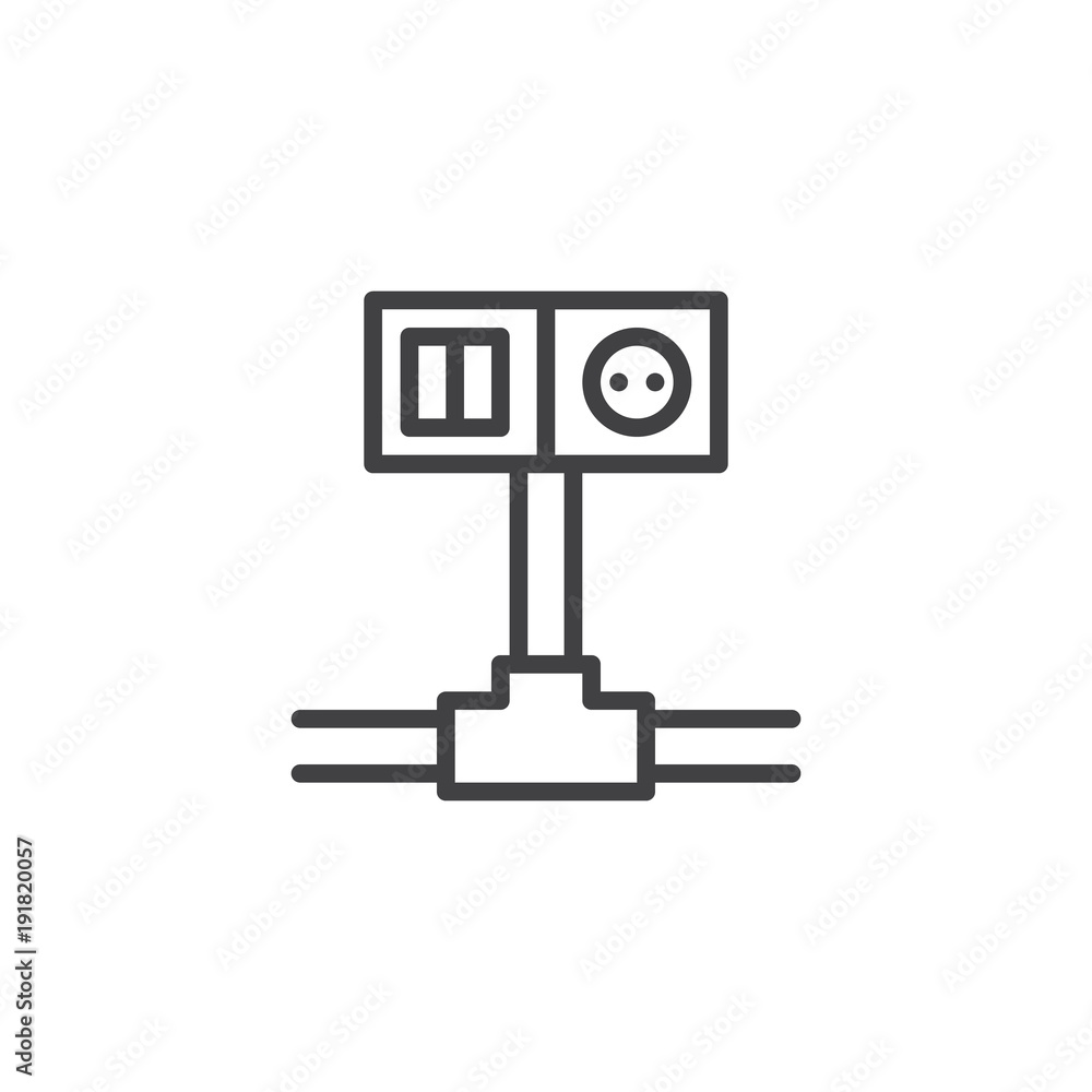 Wiring switch and socket line icon, outline vector sign, linear style pictogram isolated on white. Electric power supply symbol, logo illustration. Editable stroke Wiring switch and socket line icon, outline vector sign, linear style pictogram isolated on white. Electric power supply symbol, logo illustration. Editable stroke