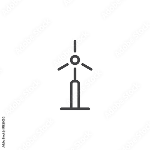 Wind energy turbine line icon, outline vector sign, linear style pictogram isolated on white. Bio and ecology symbol, logo illustration. Editable stroke