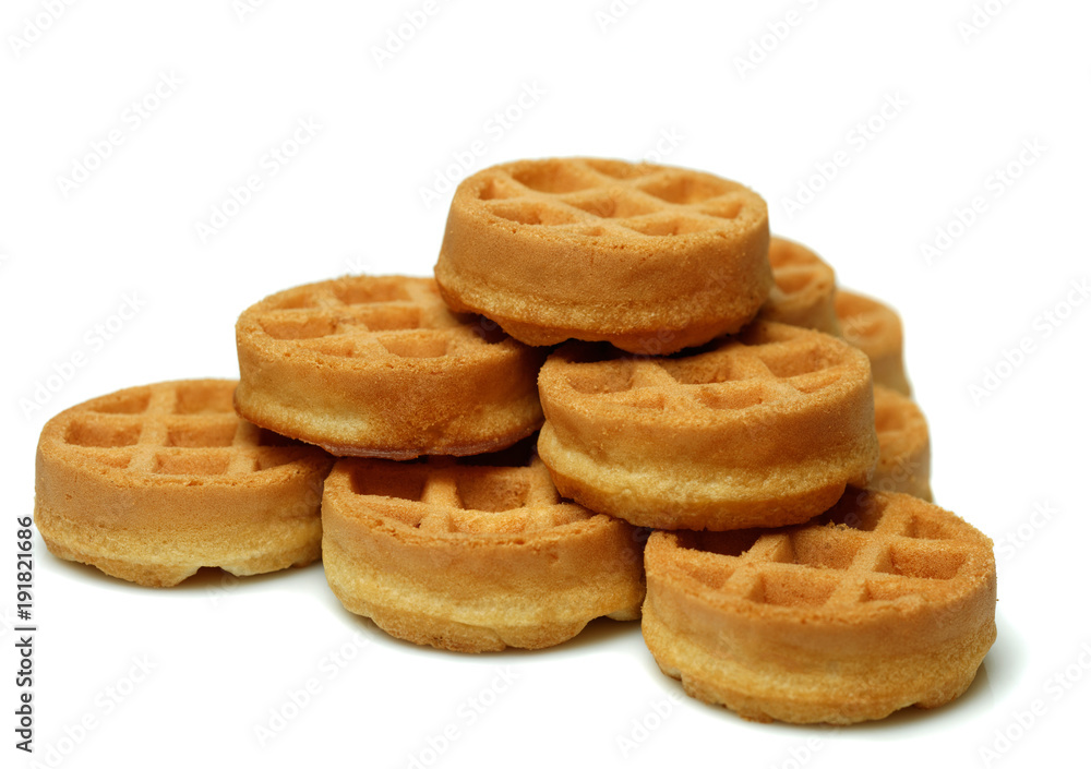 Set of circle mini waffels. Isolated on white background Set of circle mini waffels. Isolated on white background