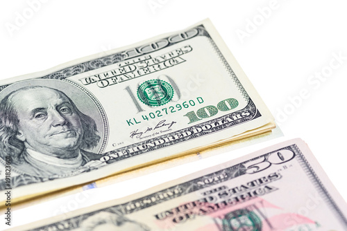stack of dollar bills isolated on white background