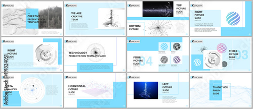 Minimal presentation templates. Tech elements on white background. Technology sci-fi concept vector design. Presentation slides for flyer, leaflet, brochure, report, marketing, advertising, banner