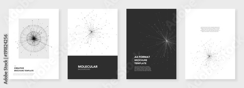 Minimal brochure templates. Molecule models on white background. Technology sci-fi or medical concept, abstract vector design. Templates for flyer, leaflet, brochure, report, presentation, advertising