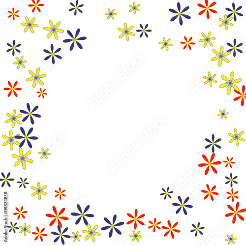 Delicate Floral Pattern with Simple Small Flowers for Greeting Card or Poster. Naive Daisy Flowers in Primitive Style. Vector Background for Spring or Summer Design. © OLENA