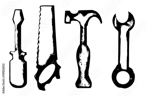 sketch of some tools on white