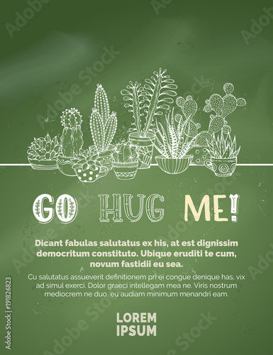 Vector chalk cacti background.