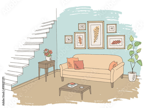 Living room graphic color interior sketch illustration vector