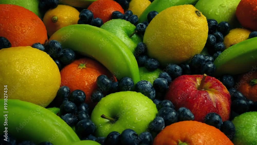 Delicious Wet Fruit Pile Moving Shot Delicious Wet Fruit Pile Moving Shot