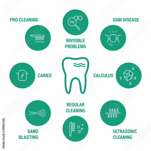 Dental icons set. Linear. White and color.