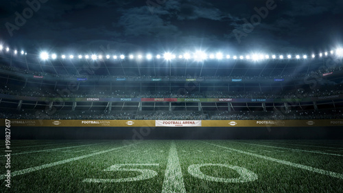 empty football stadium in light rays at night 3d rendering