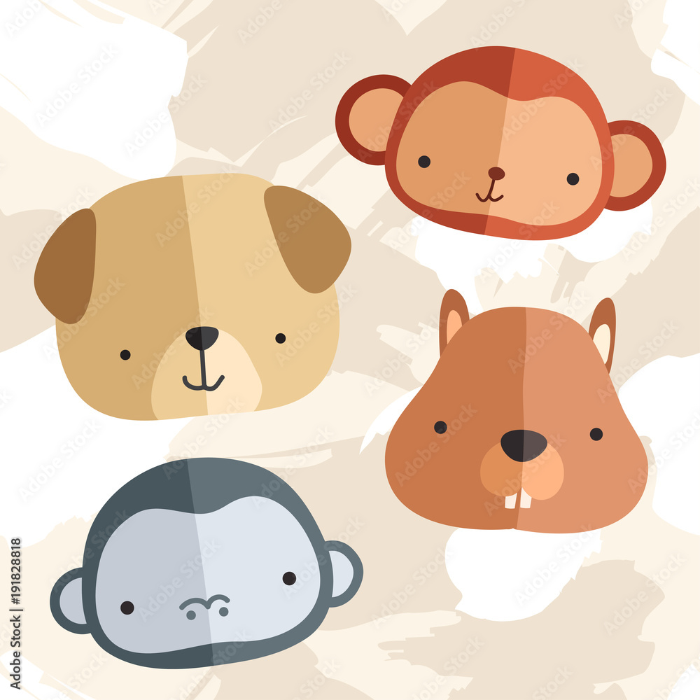 Set of Adorable Baby Animals : Vector Illustration