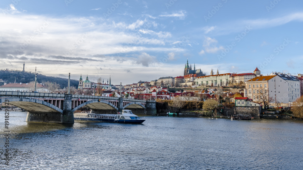 Winter Sunny day on the banks of the Vltava river