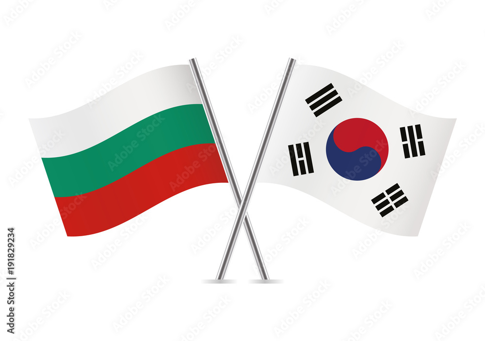 Bulgaria and South Korea flags. Vector illustration. Bulgaria and South Korea flags. Vector illustration.