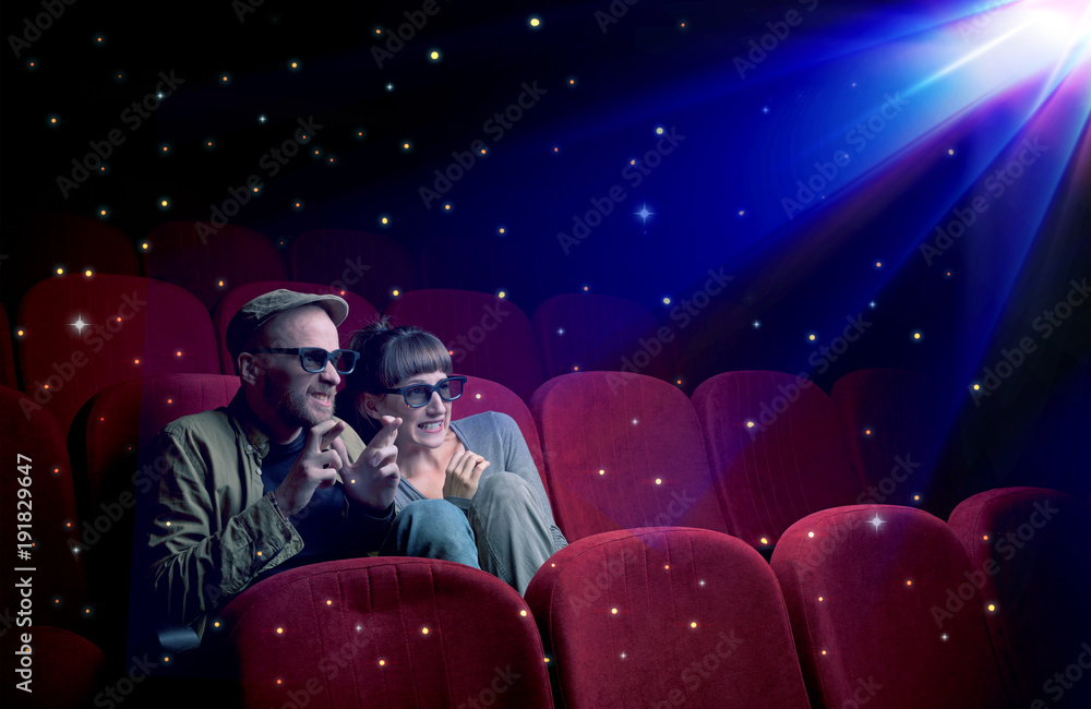 Naklejka premium Lovely couple watching 3D movie