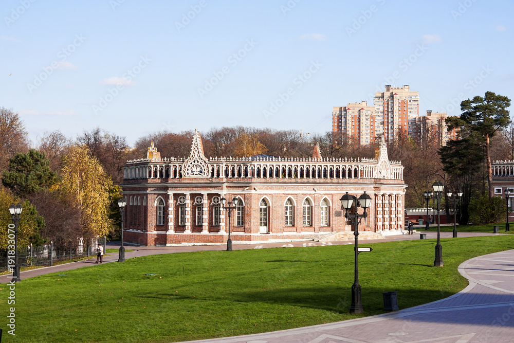 Cavalry building № 2, in the State historical, architectural, art and landscape Museum-reserve Tsaritsyno. In Moscow, Russian Federation. 
