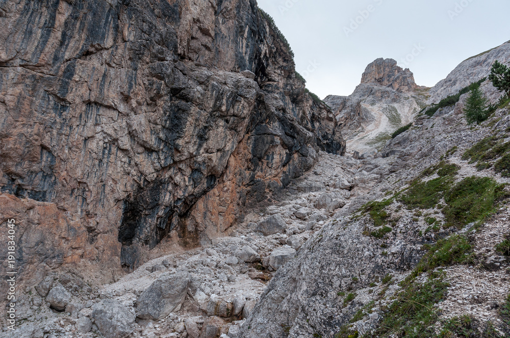 Pra della Vecia Valley bottom with big boulders, Cortina d'Ampezzo, Dolomites, Italy Pra della Vecia Valley bottom with big boulders, Cortina d'Ampezzo, Dolomites, Italy