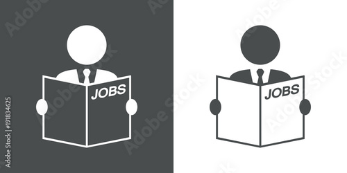 Icono plano hombre buscando empleo en gris y blanco