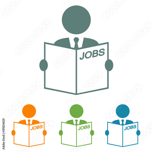 Icono plano hombre buscando empleo en varios colores