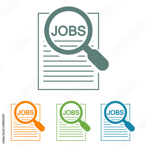 Icono plano JOBS con lupa en varios colores