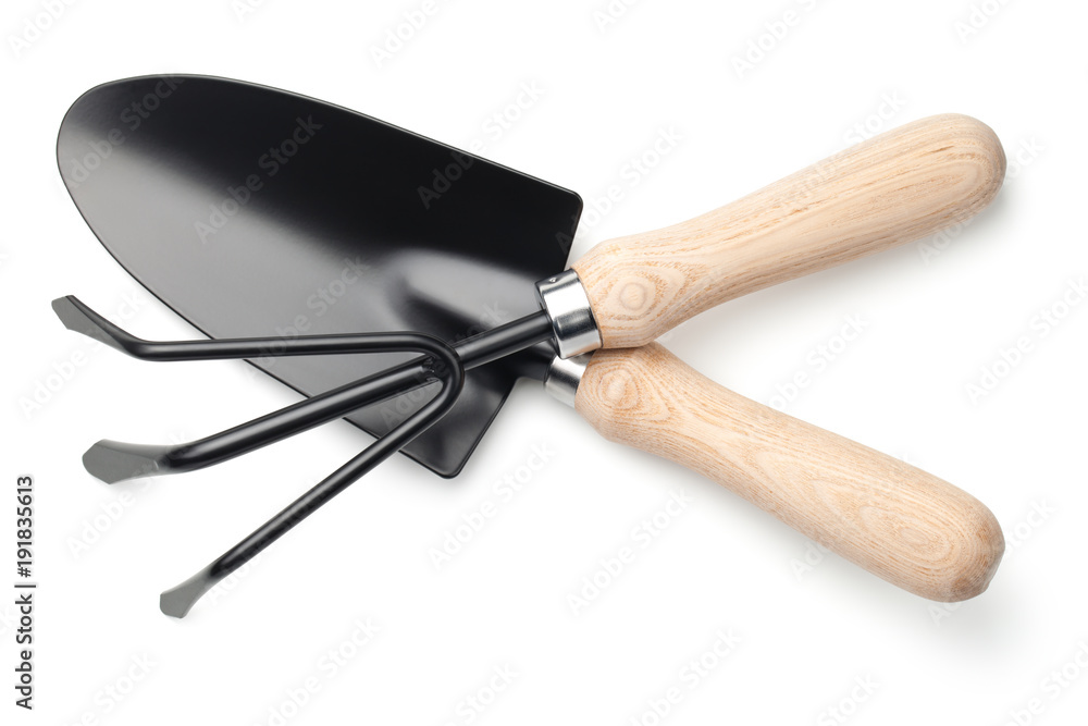 Fototapeta premium Garden Shovel and Rake Isolated on White Background