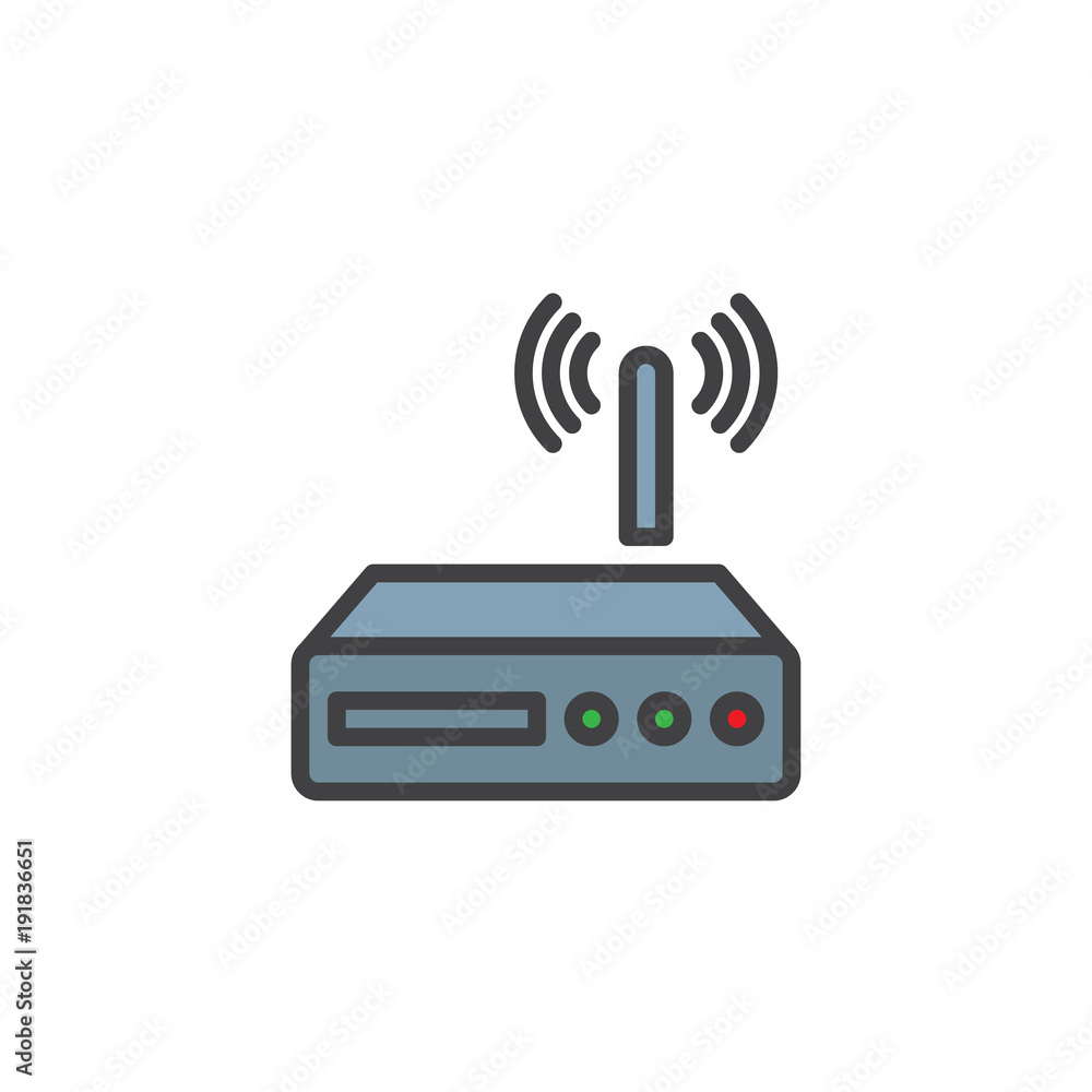 Wi-fi router filled outline icon, line vector sign, linear colorful pictogram isolated on white. Wireless modem symbol, logo illustration. Pixel perfect vector graphics Wi-fi router filled outline icon, line vector sign, linear colorful pictogram isolated on white. Wireless modem symbol, logo illustration. Pixel perfect vector graphics