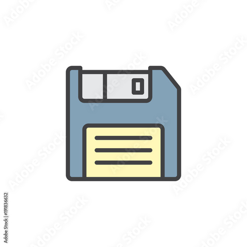 Floppy disc filled outline icon, line vector sign, linear colorful pictogram isolated on white. Diskette, Save symbol, logo illustration. Pixel perfect vector graphics