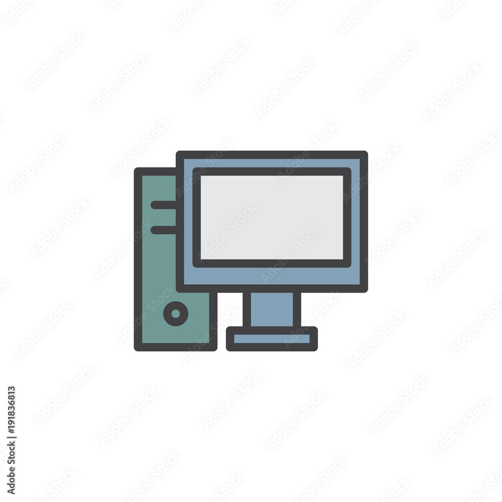 Desktop computer filled outline icon, line vector sign, linear colorful pictogram isolated on white. PC symbol, logo illustration. Pixel perfect vector graphics Desktop computer filled outline icon, line vector sign, linear colorful pictogram isolated on white. PC symbol, logo illustration. Pixel perfect vector graphics